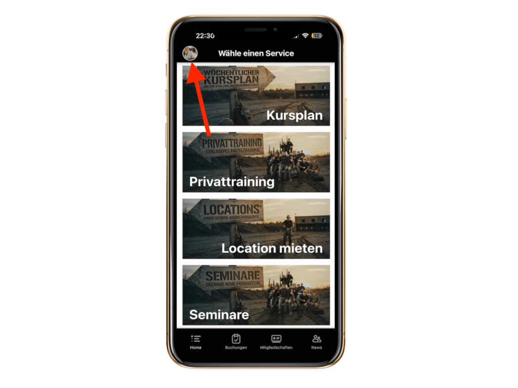 Screenshot: Profil in der Studio App &ouml;ffnen
